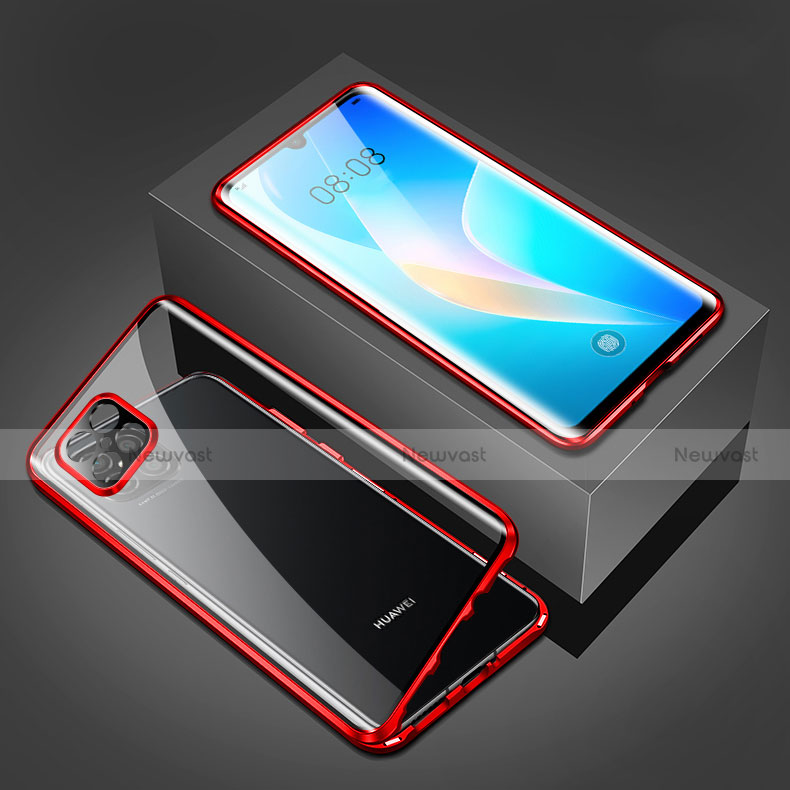 Luxury Aluminum Metal Frame Mirror Cover Case 360 Degrees M03 for Huawei Nova 8 SE 5G Red