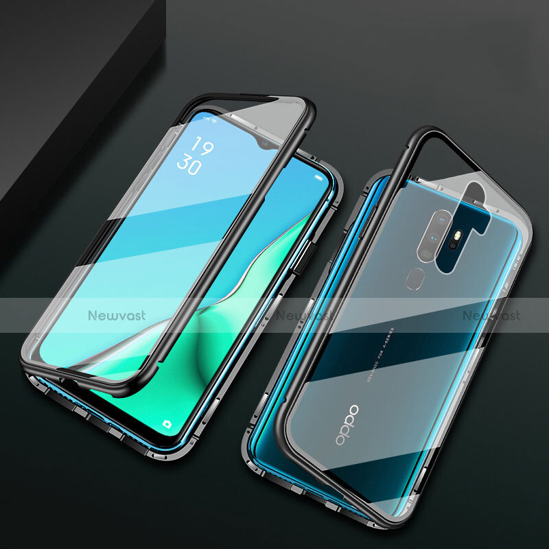 Luxury Aluminum Metal Frame Mirror Cover Case 360 Degrees M03 for Oppo A11X Black