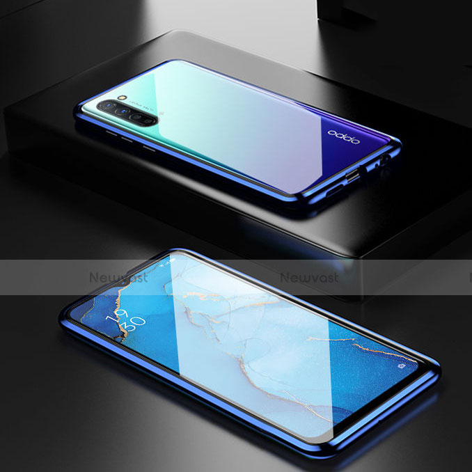 Luxury Aluminum Metal Frame Mirror Cover Case 360 Degrees M03 for Oppo Find X2 Lite Blue