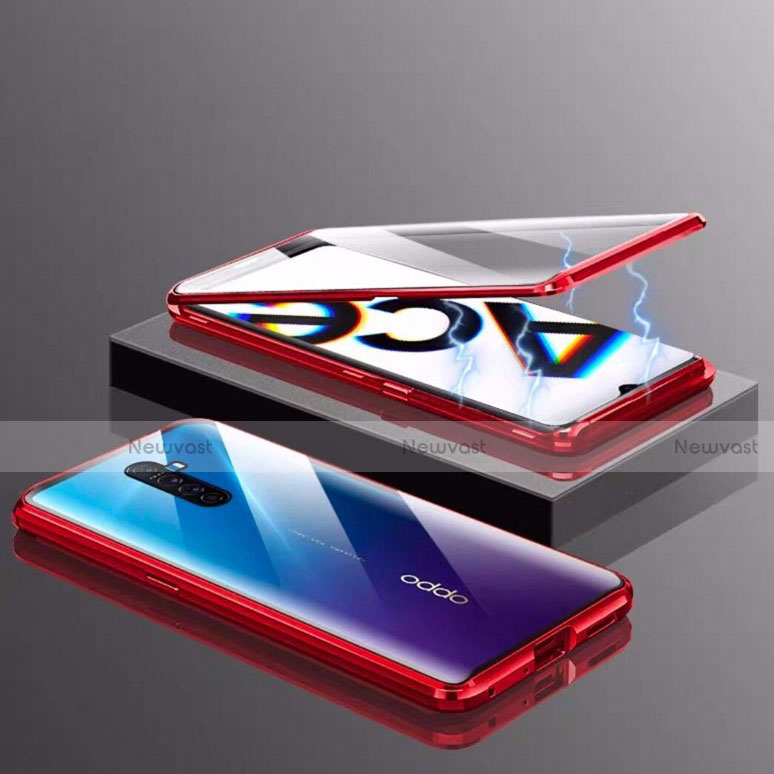 Luxury Aluminum Metal Frame Mirror Cover Case 360 Degrees M03 for Oppo Reno Ace Red