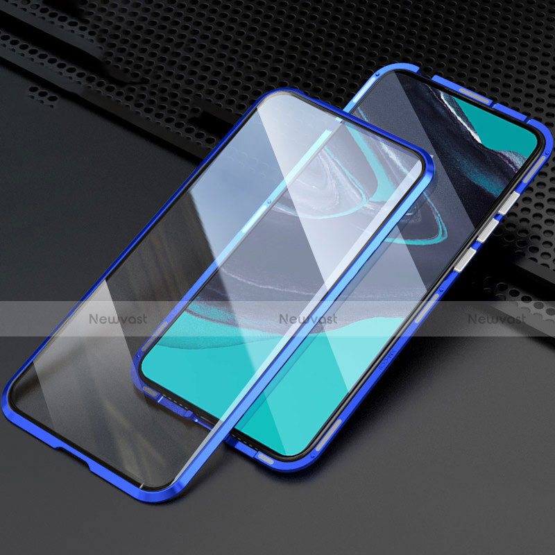 Luxury Aluminum Metal Frame Mirror Cover Case 360 Degrees M03 for Oppo Reno2 Blue