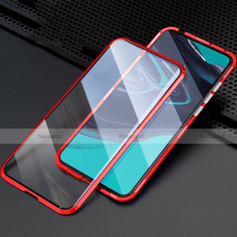 Luxury Aluminum Metal Frame Mirror Cover Case 360 Degrees M03 for Oppo Reno2 Red