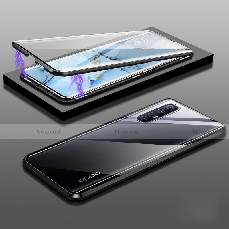 Luxury Aluminum Metal Frame Mirror Cover Case 360 Degrees M03 for Oppo Reno3 Pro Black