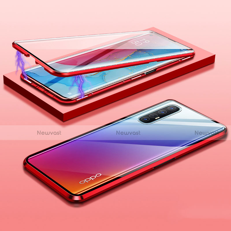 Luxury Aluminum Metal Frame Mirror Cover Case 360 Degrees M03 for Oppo Reno3 Pro Red