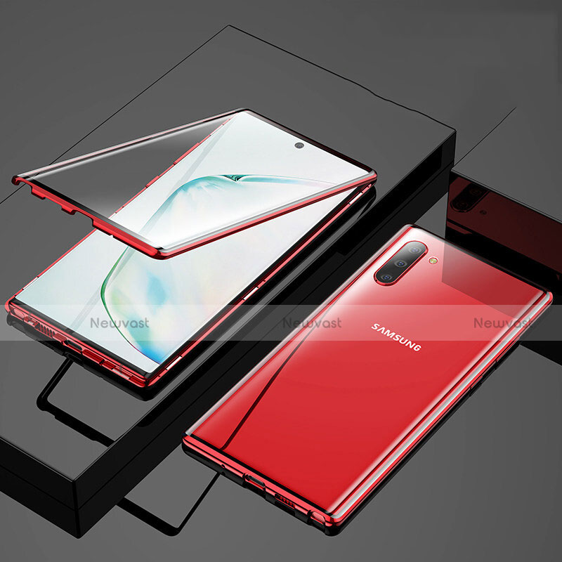 Luxury Aluminum Metal Frame Mirror Cover Case 360 Degrees M03 for Samsung Galaxy Note 10 5G Red