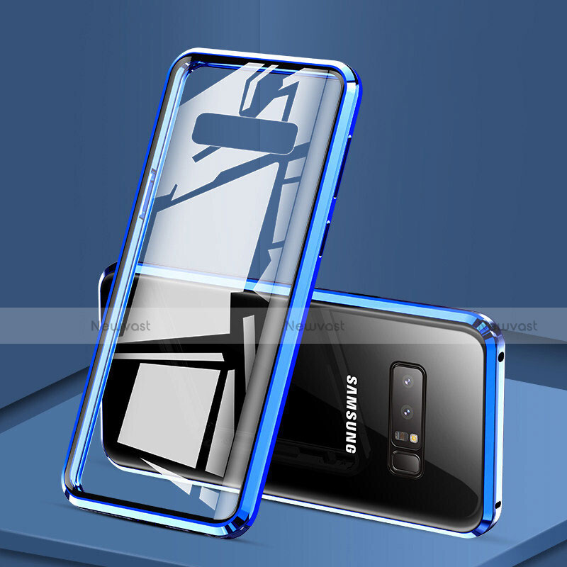 Luxury Aluminum Metal Frame Mirror Cover Case 360 Degrees M03 for Samsung Galaxy Note 8 Blue