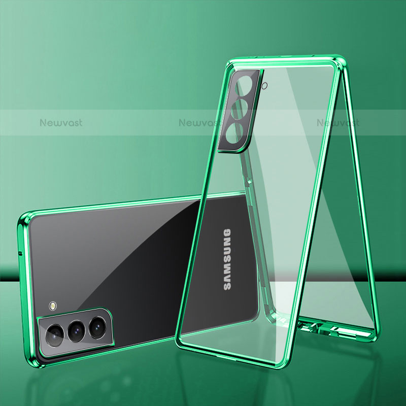 Luxury Aluminum Metal Frame Mirror Cover Case 360 Degrees M03 for Samsung Galaxy S21 5G Green