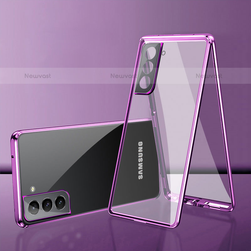 Luxury Aluminum Metal Frame Mirror Cover Case 360 Degrees M03 for Samsung Galaxy S21 5G Purple