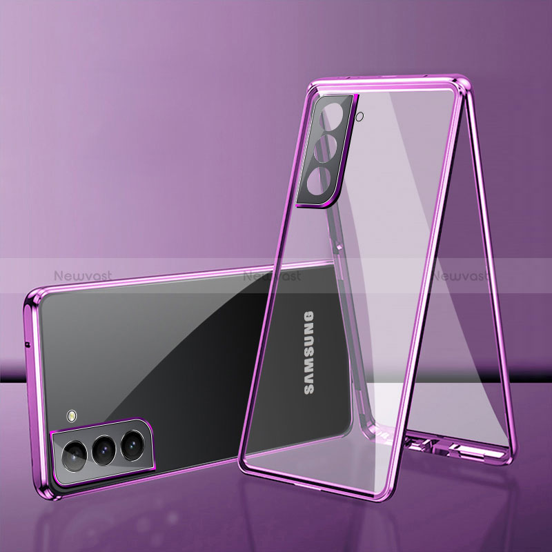 Luxury Aluminum Metal Frame Mirror Cover Case 360 Degrees M03 for Samsung Galaxy S22 Plus 5G Purple