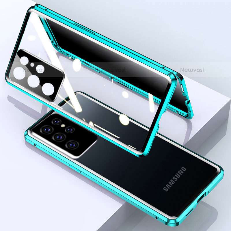 Luxury Aluminum Metal Frame Mirror Cover Case 360 Degrees M03 for Samsung Galaxy S23 Ultra 5G Green