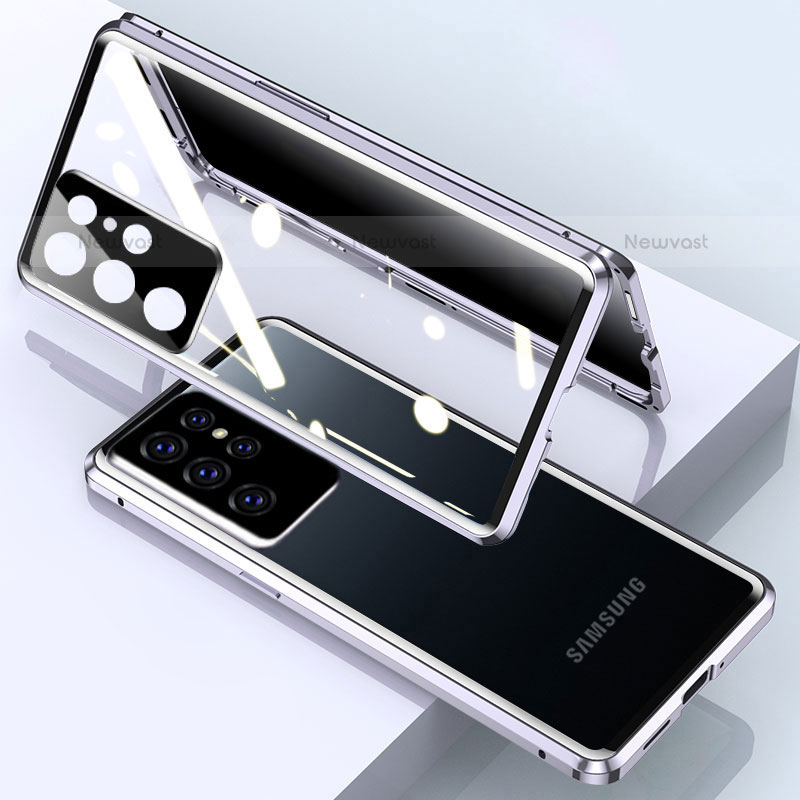 Luxury Aluminum Metal Frame Mirror Cover Case 360 Degrees M03 for Samsung Galaxy S23 Ultra 5G Silver
