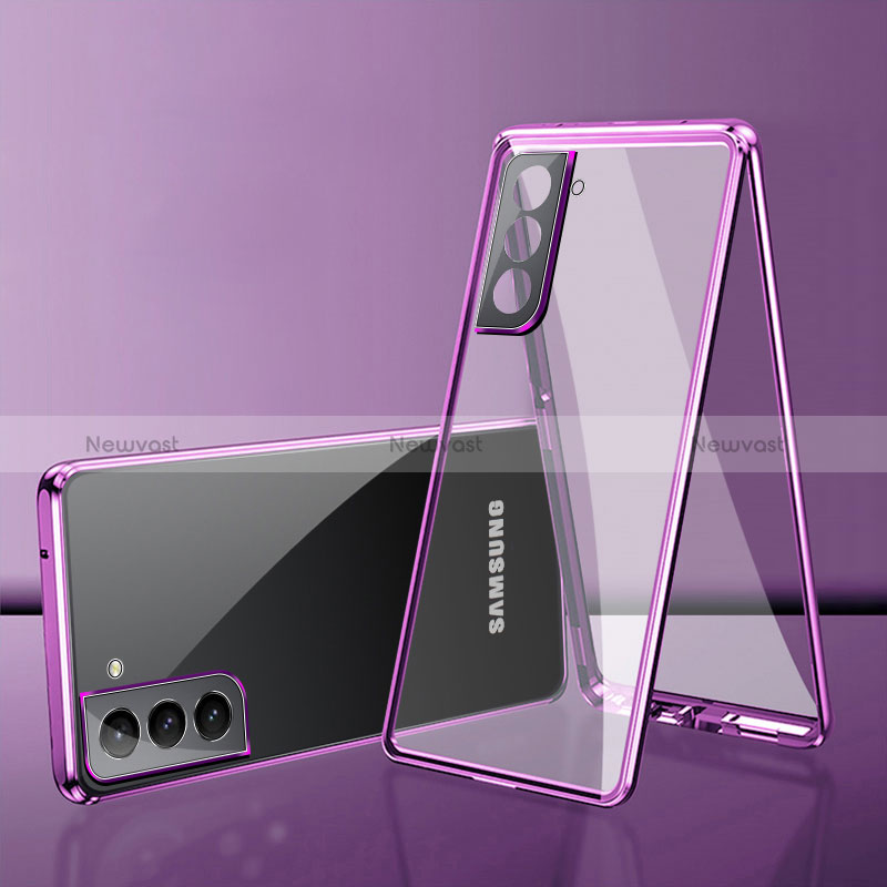 Luxury Aluminum Metal Frame Mirror Cover Case 360 Degrees M03 for Samsung Galaxy S24 5G Purple