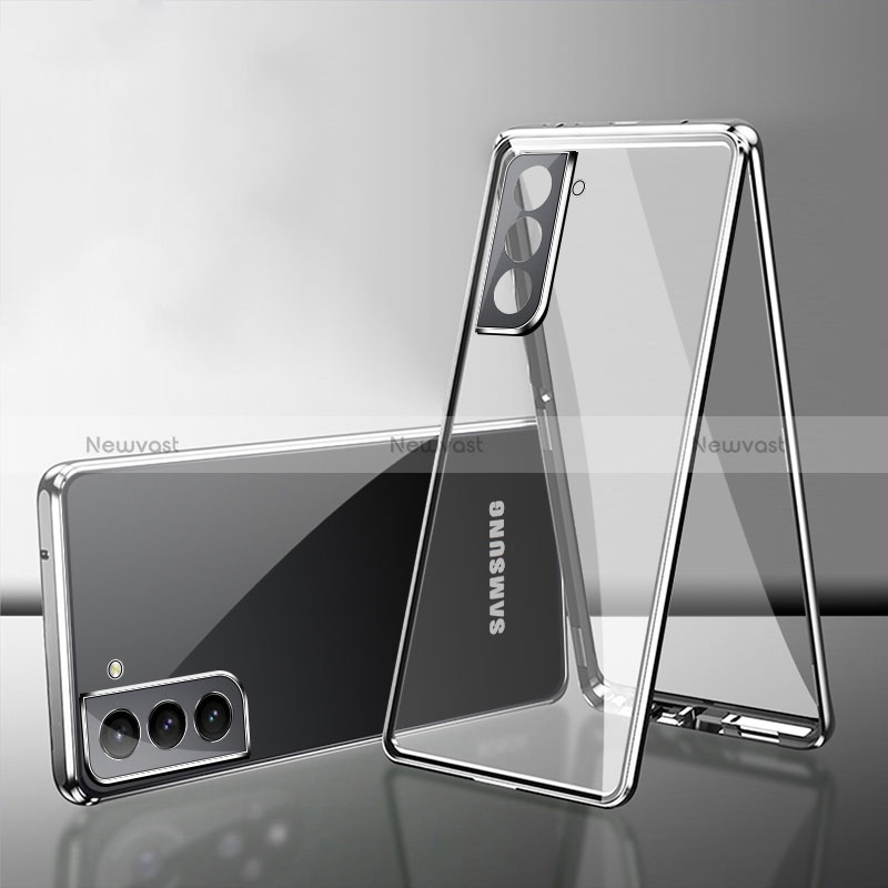 Luxury Aluminum Metal Frame Mirror Cover Case 360 Degrees M03 for Samsung Galaxy S24 5G Silver