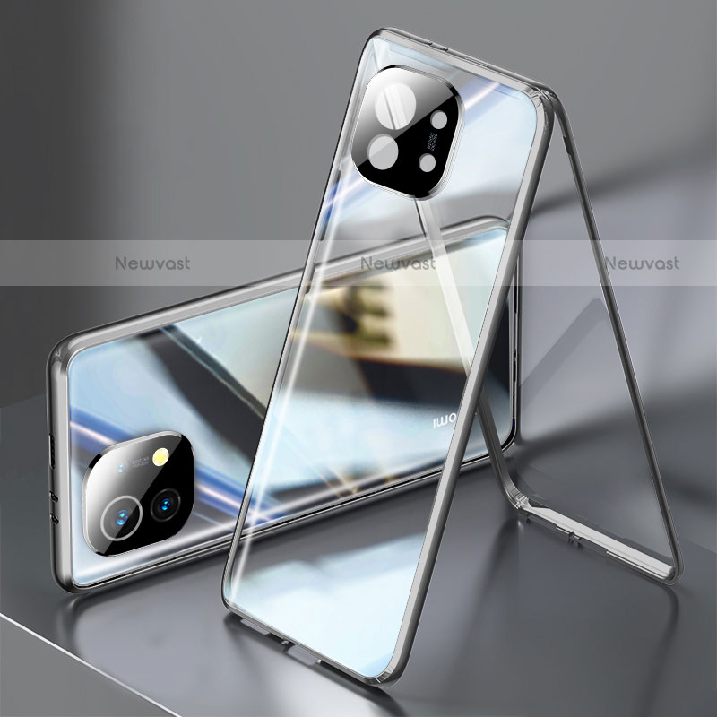 Luxury Aluminum Metal Frame Mirror Cover Case 360 Degrees M03 for Xiaomi Mi 11 Lite 4G Black