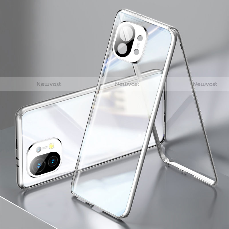 Luxury Aluminum Metal Frame Mirror Cover Case 360 Degrees M03 for Xiaomi Mi 11 Lite 5G Silver