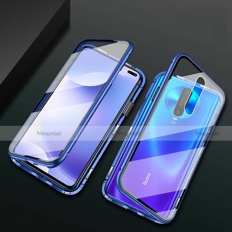 Luxury Aluminum Metal Frame Mirror Cover Case 360 Degrees M03 for Xiaomi Redmi K30i 5G Blue