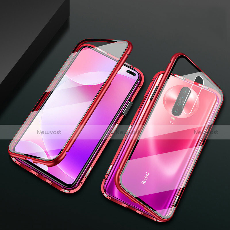 Luxury Aluminum Metal Frame Mirror Cover Case 360 Degrees M03 for Xiaomi Redmi K30i 5G Red