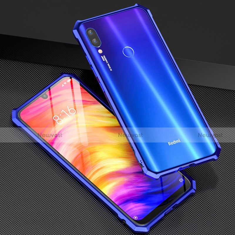 Luxury Aluminum Metal Frame Mirror Cover Case 360 Degrees M03 for Xiaomi Redmi Note 7 Blue