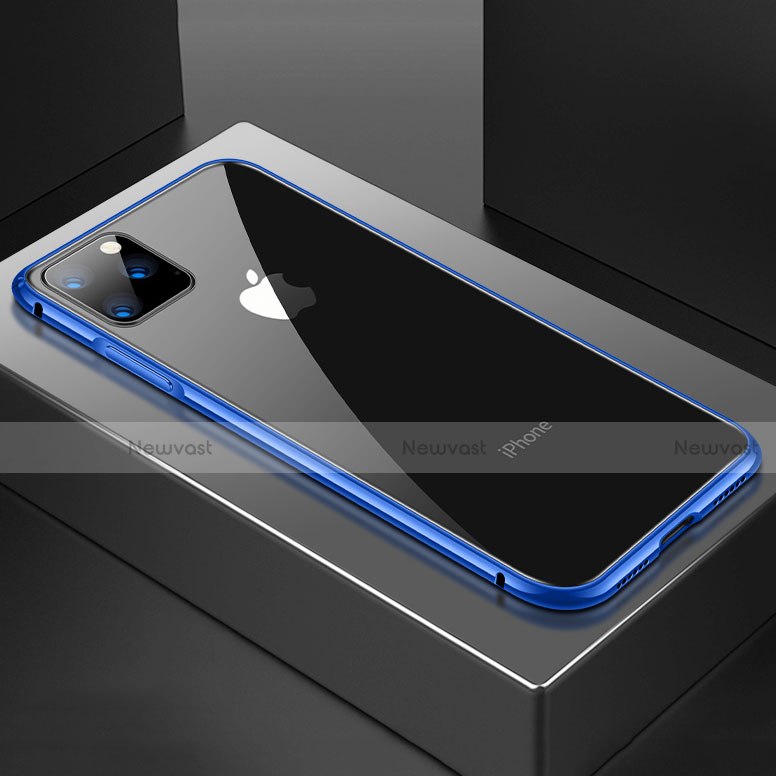 Luxury Aluminum Metal Frame Mirror Cover Case 360 Degrees M04 for Apple iPhone 11 Pro Blue