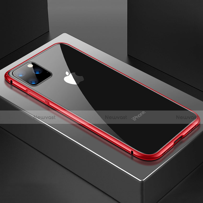 Luxury Aluminum Metal Frame Mirror Cover Case 360 Degrees M04 for Apple iPhone 11 Pro Max Red