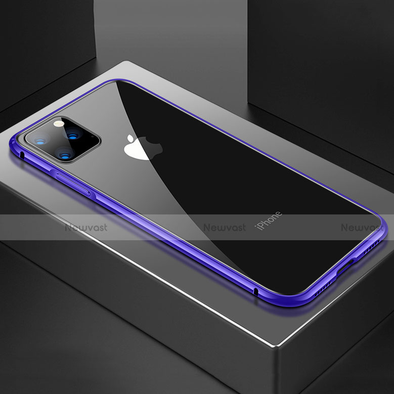 Luxury Aluminum Metal Frame Mirror Cover Case 360 Degrees M04 for Apple iPhone 11 Pro Purple