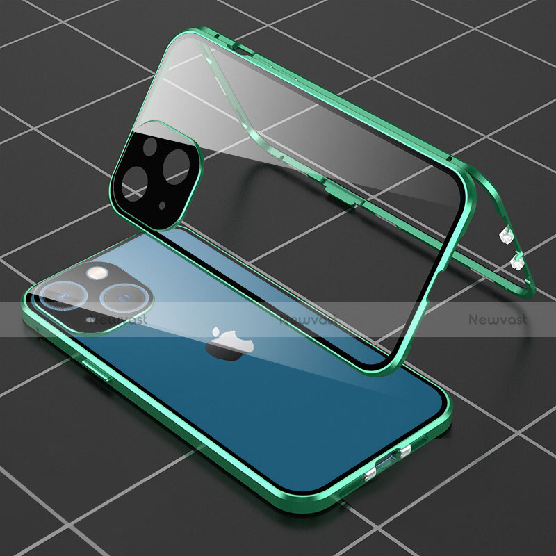 Luxury Aluminum Metal Frame Mirror Cover Case 360 Degrees M04 for Apple iPhone 13 Green