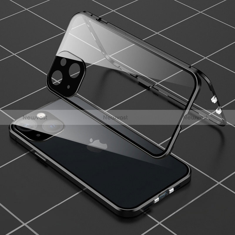 Luxury Aluminum Metal Frame Mirror Cover Case 360 Degrees M04 for Apple iPhone 15 Black