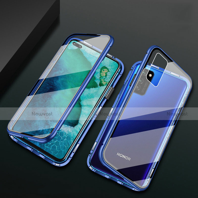 Luxury Aluminum Metal Frame Mirror Cover Case 360 Degrees M04 for Huawei Honor V30 5G Blue