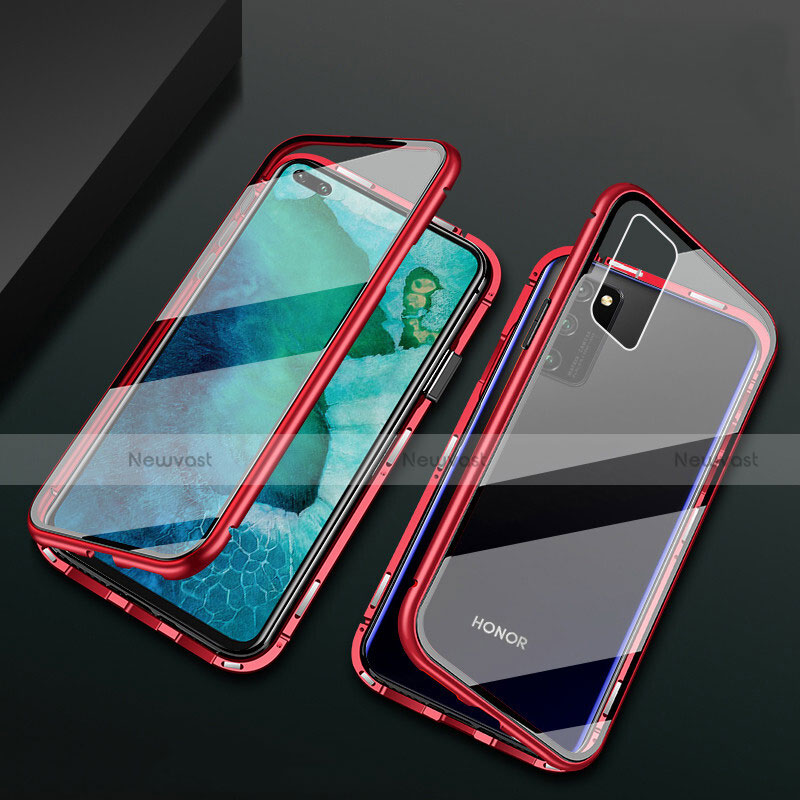 Luxury Aluminum Metal Frame Mirror Cover Case 360 Degrees M04 for Huawei Honor V30 5G Red