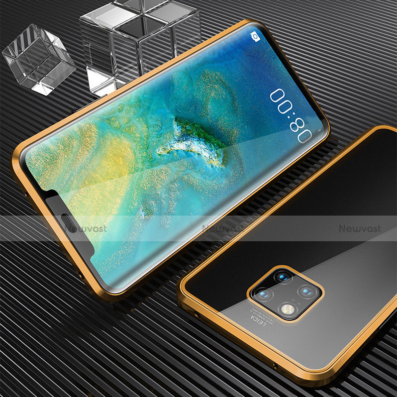 Luxury Aluminum Metal Frame Mirror Cover Case 360 Degrees M04 for Huawei Mate 20 Pro Gold