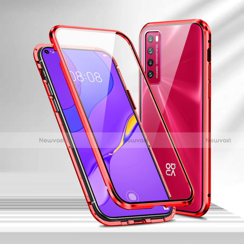 Luxury Aluminum Metal Frame Mirror Cover Case 360 Degrees M04 for Huawei Nova 7 5G Red