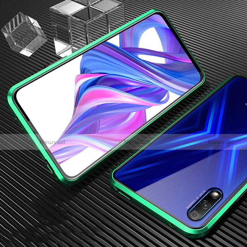 Luxury Aluminum Metal Frame Mirror Cover Case 360 Degrees M04 for Huawei Y9 Prime (2019) Green