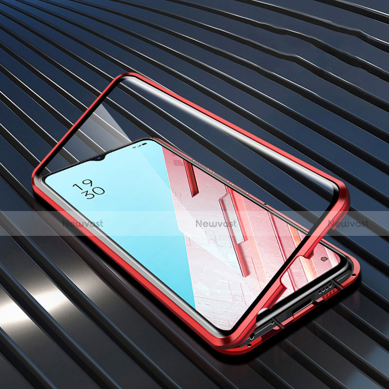 Luxury Aluminum Metal Frame Mirror Cover Case 360 Degrees M04 for Oppo F15 Red