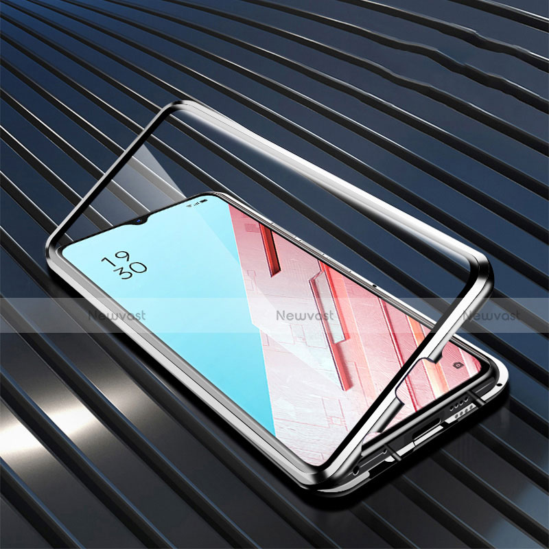 Luxury Aluminum Metal Frame Mirror Cover Case 360 Degrees M04 for Oppo F15 Silver