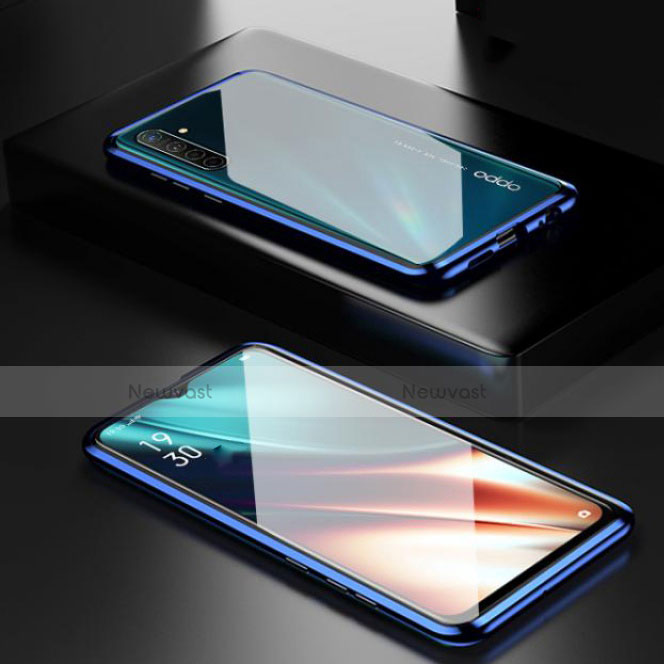 Luxury Aluminum Metal Frame Mirror Cover Case 360 Degrees M04 for Oppo K5 Blue