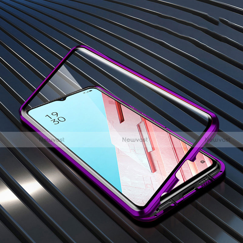 Luxury Aluminum Metal Frame Mirror Cover Case 360 Degrees M04 for Oppo K7 5G Purple