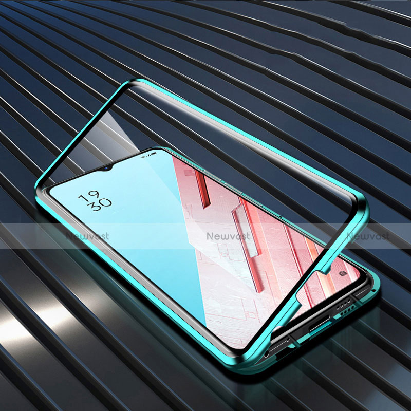 Luxury Aluminum Metal Frame Mirror Cover Case 360 Degrees M04 for Oppo Reno3 Green