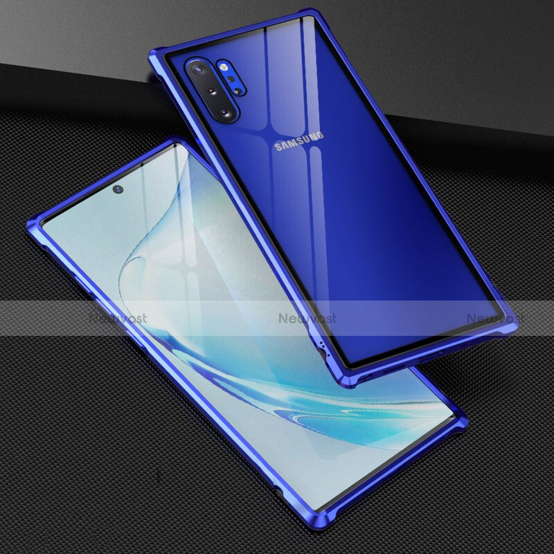 Luxury Aluminum Metal Frame Mirror Cover Case 360 Degrees M04 for Samsung Galaxy Note 10 Plus 5G Blue