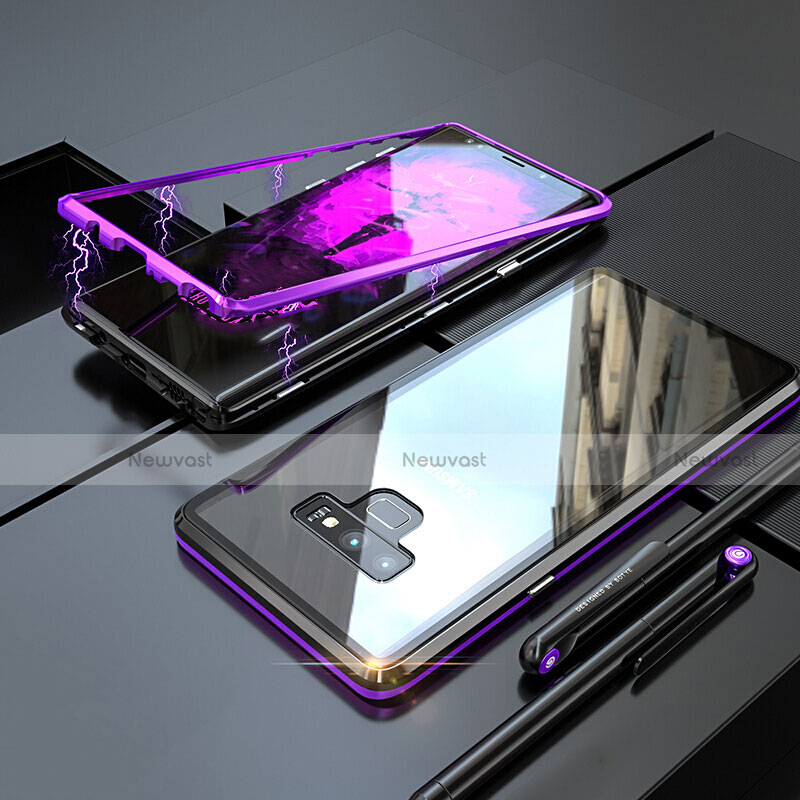 Luxury Aluminum Metal Frame Mirror Cover Case 360 Degrees M04 for Samsung Galaxy Note 9 Purple