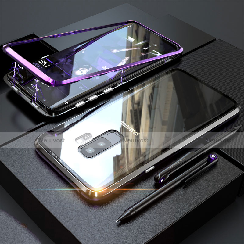 Luxury Aluminum Metal Frame Mirror Cover Case 360 Degrees M04 for Samsung Galaxy S9 Plus Purple