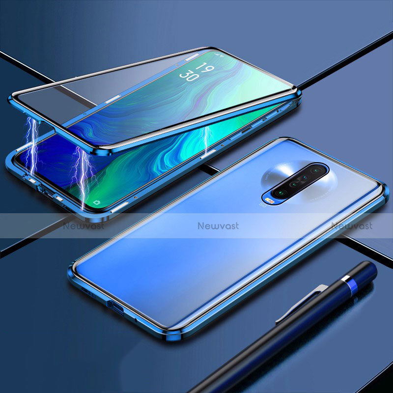 Luxury Aluminum Metal Frame Mirror Cover Case 360 Degrees M04 for Xiaomi Poco X2 Blue