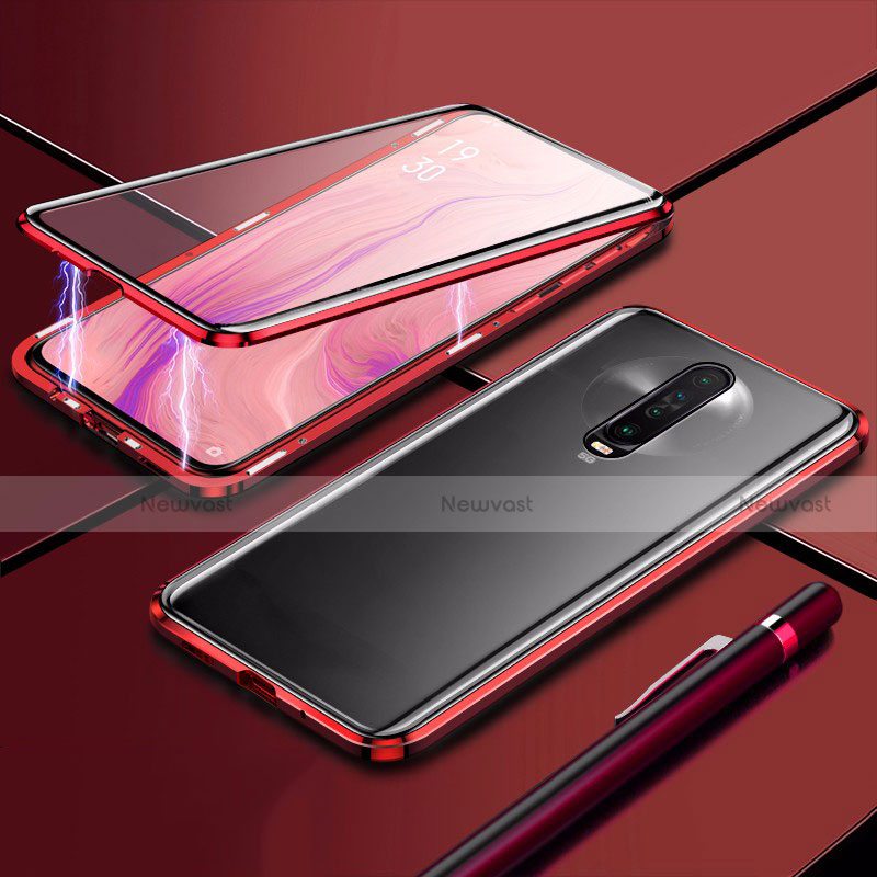 Luxury Aluminum Metal Frame Mirror Cover Case 360 Degrees M04 for Xiaomi Poco X2 Red