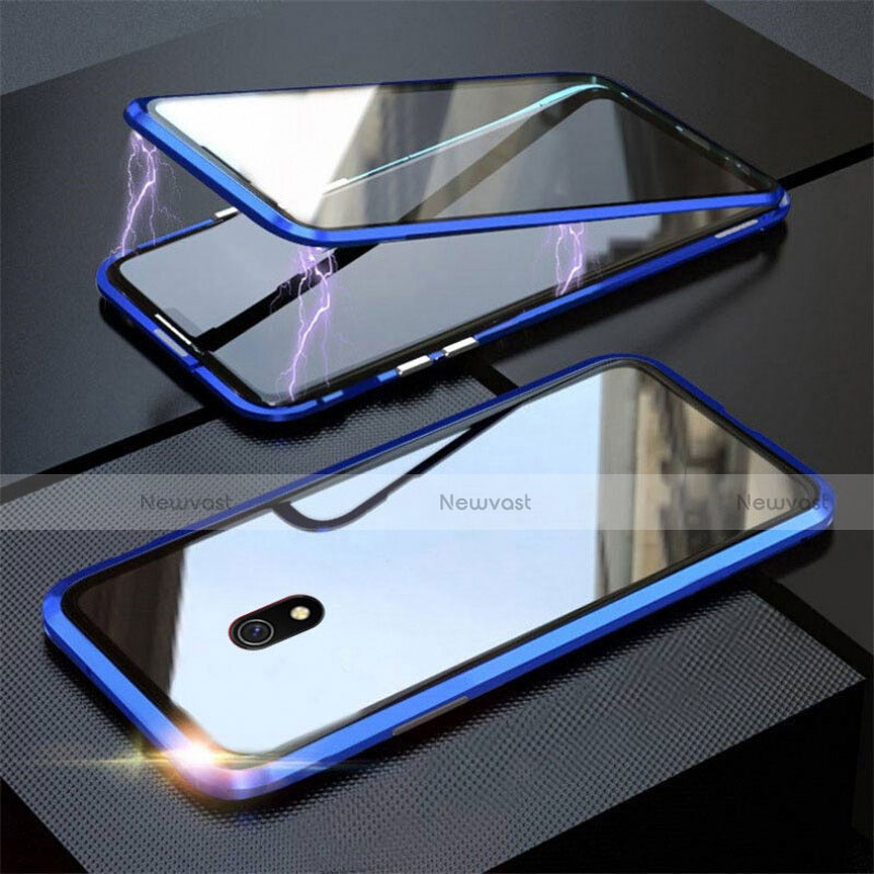 Luxury Aluminum Metal Frame Mirror Cover Case 360 Degrees M04 for Xiaomi Redmi 8A Blue