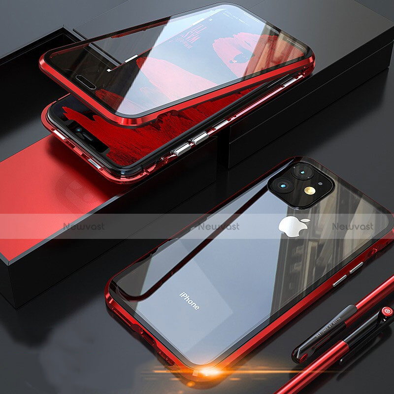 Luxury Aluminum Metal Frame Mirror Cover Case 360 Degrees M05 for Apple iPhone 11 Pro Red