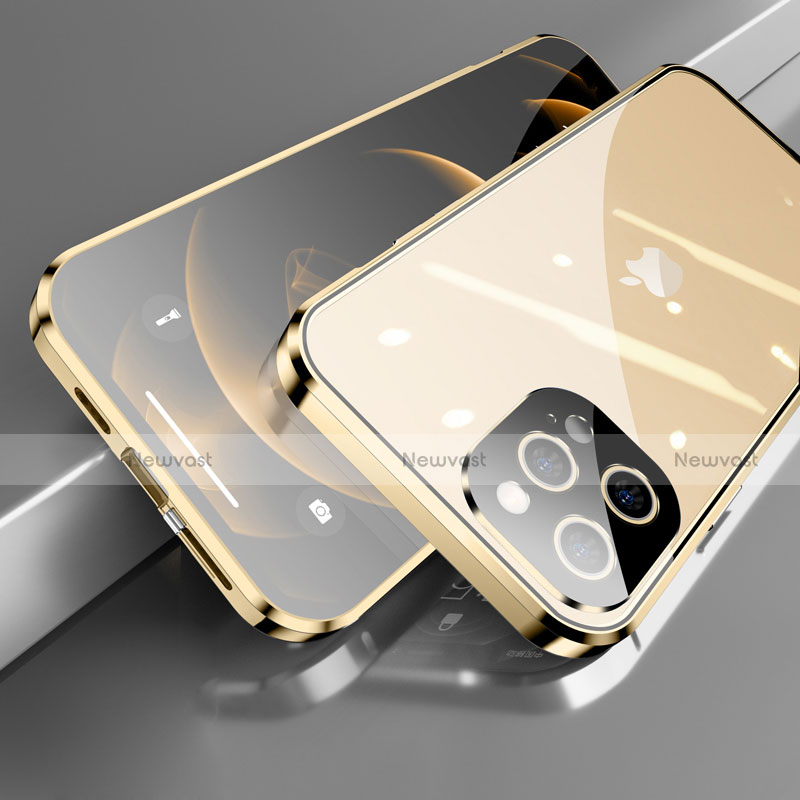 Luxury Aluminum Metal Frame Mirror Cover Case 360 Degrees M05 for Apple iPhone 13 Pro Gold