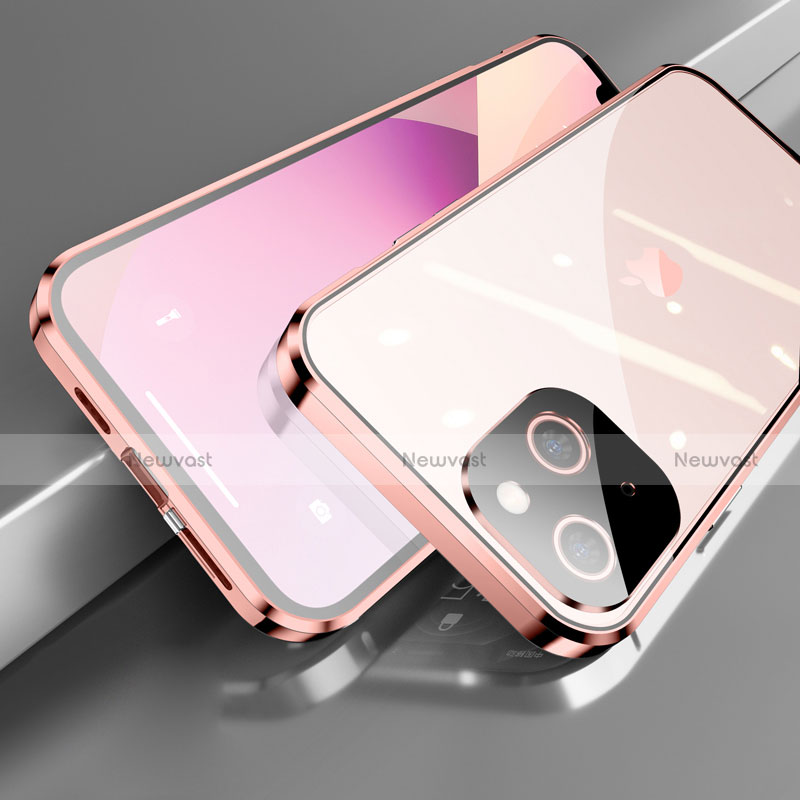 Luxury Aluminum Metal Frame Mirror Cover Case 360 Degrees M05 for Apple iPhone 13 Rose Gold