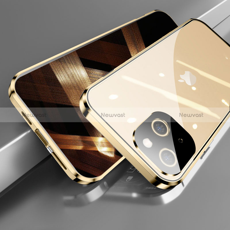 Luxury Aluminum Metal Frame Mirror Cover Case 360 Degrees M05 for Apple iPhone 15 Gold