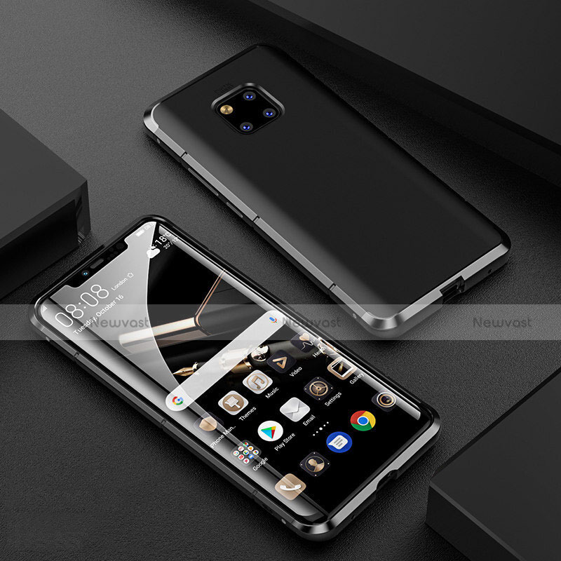 Luxury Aluminum Metal Frame Mirror Cover Case 360 Degrees M05 for Huawei Mate 20 Pro Black