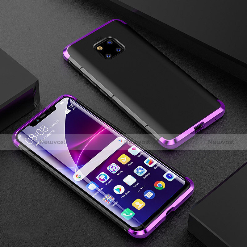 Luxury Aluminum Metal Frame Mirror Cover Case 360 Degrees M05 for Huawei Mate 20 Pro Purple