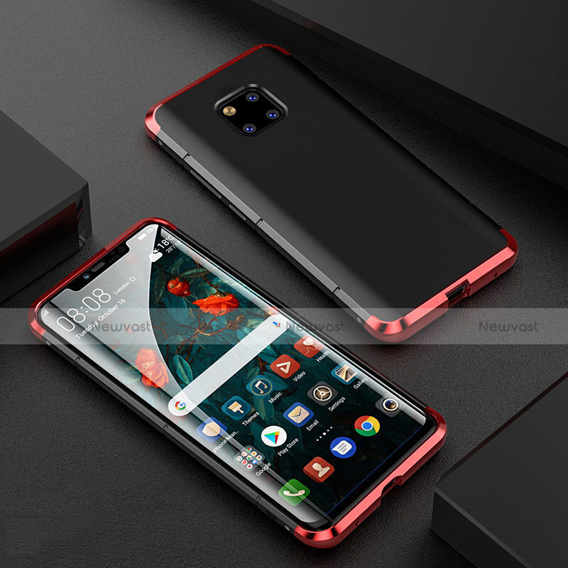 Luxury Aluminum Metal Frame Mirror Cover Case 360 Degrees M05 for Huawei Mate 20 Pro Red